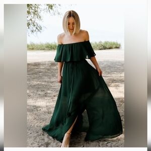 Baltic Born Victoria Off Shoulder Maxi Dress Hunter Green extra small NWT